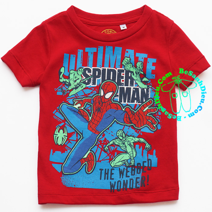 Áo siêu nhân cho bé in hình Spiderman từ 8kg đến 11kg màu đỏ