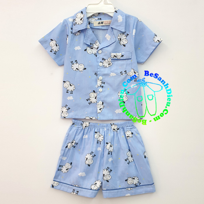 [9kg-27kg] Đồ bộ pyjama vải cotton mềm mịn cho bé màu xanh trời