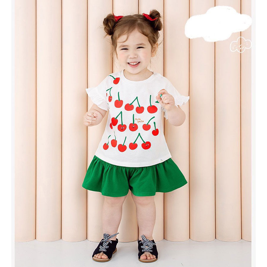 [8kg-20kg] Bộ quần váy cho bé in hình Cherry siêu xinh hàng VN xuất xịng VN màu hồng kỳ lân