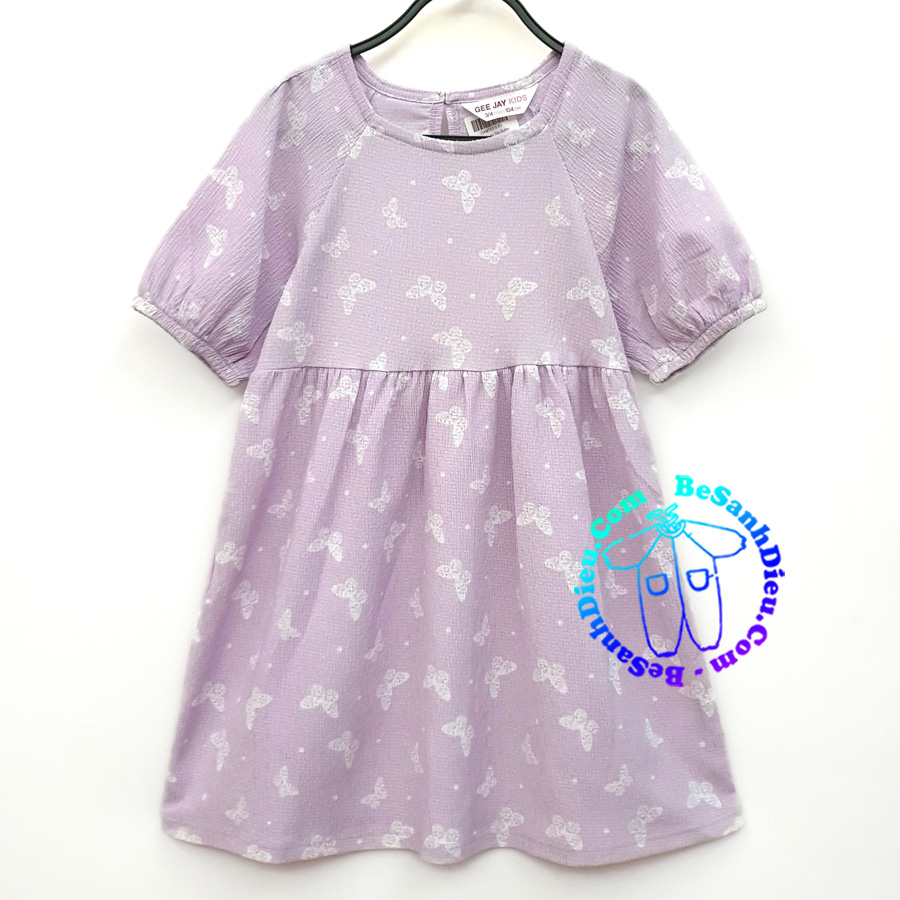 Đầm vải dập nhún kiểu babydoll rất xinh từ 14kg đến 16kg màu tím hoa cà