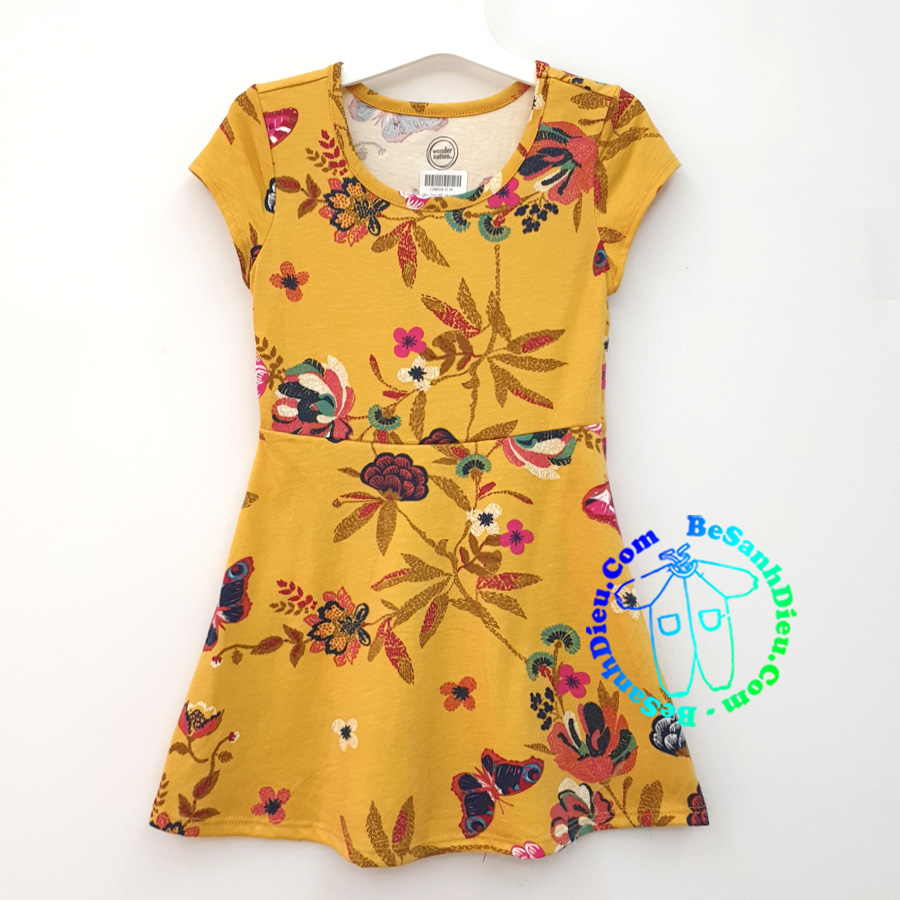 Váy đầm cho bé vải thun cotton mỏng mát hàng VNXK từ 13kg đến 47kg màu vàng bướm