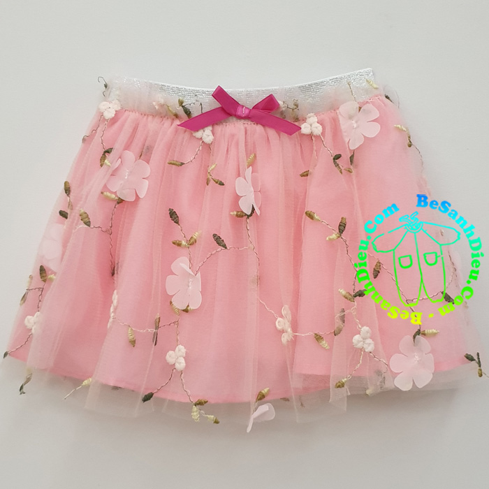 Chân váy voan xòe cho nàng công chúa nhỏ từ 10kg đến 12kg màu hồng kết hoa